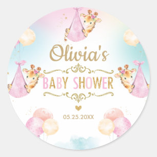 Adesivo Cute Giraffe Menina Chá de Bebê Obrigado Favor