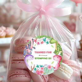 Adesivo Cute Girl Dinosaur 1st Birthday Party Thank you