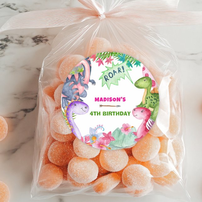 Adesivo Cute Girl Dinosaur 4th Birthday Party (Criador carregado)