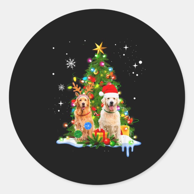 Adesivo Cute Golden Retriever Christmas Tree  (Frente)