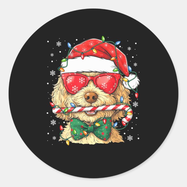 Adesivo Cute Goldendoodle Santa Hat Xmas Lights Goldendood (Frente)
