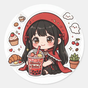 Adesivo Cute Goth Little Red Riding Hood Boba Chá Hellowee