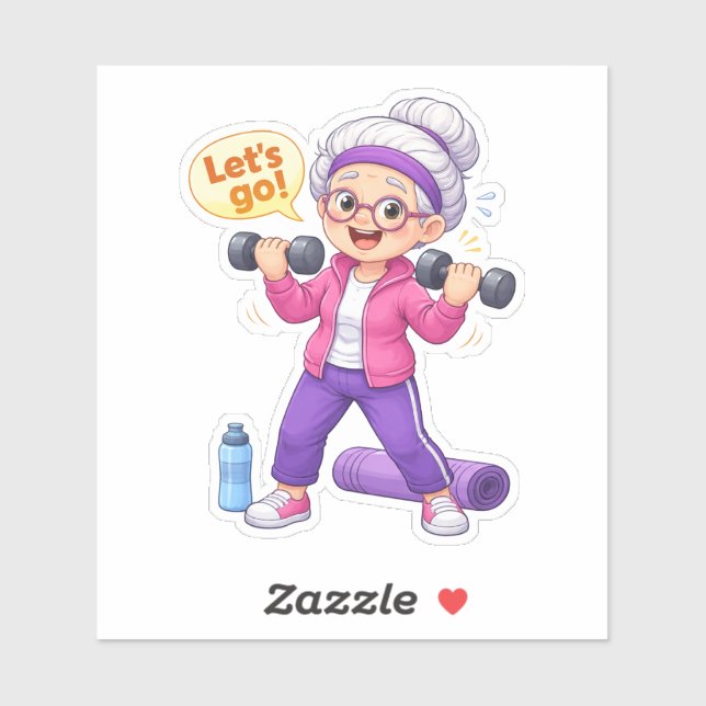 Adesivo Cute Grandma Exercising Custom-Cut Vinyl Sticker (Folha)