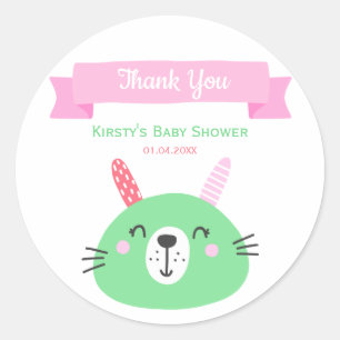 Adesivo Cute Green Baby Bunny   Baby Shower Thank You