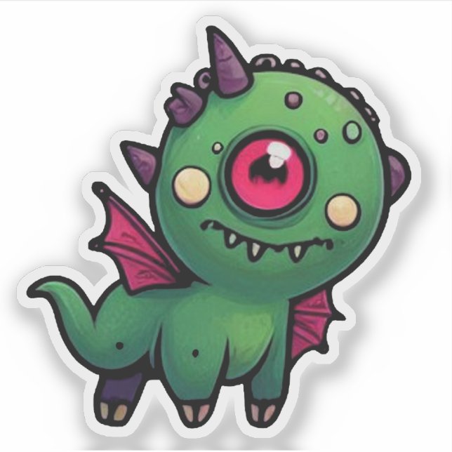 Adesivo Cute Green Cyclops Monster - Kawaii Dragon Beast (Frente)