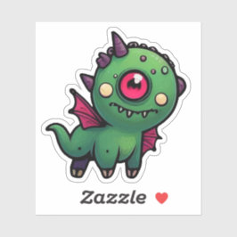 Adesivo Cute Green Cyclops Monster - Kawaii Dragon Beast