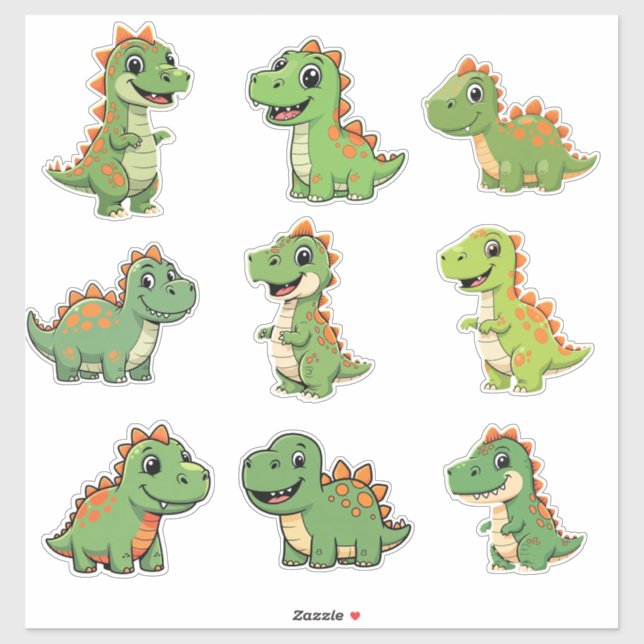 Adesivo Cute Green T-Rex Dinosaur Kids Vinyl Sticker (Folha)