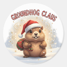Adesivo Cute Groundhog Claus Funny Groundhog Christmas