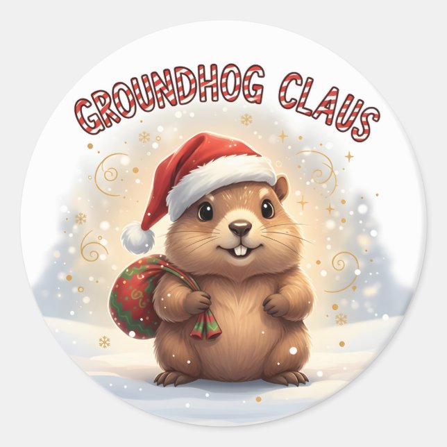 Adesivo Cute Groundhog Claus Funny Groundhog Christmas (Frente)