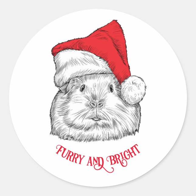 Adesivo Cute Guinea Pig with Christmas hat, furry and brig (Frente)