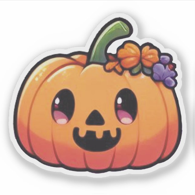 Adesivo Cute Halloween Pumpkin - Kawaii Jack-o'-Lantern (Frente)