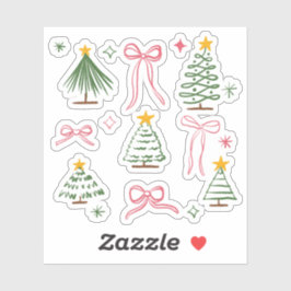 Adesivo Cute Hand Drawn Christmas Trees and Bows Pattern