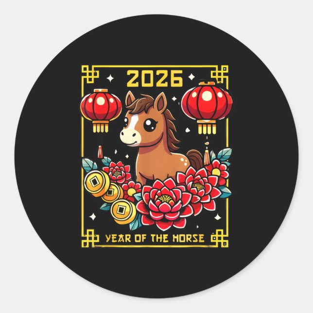 Adesivo Cute Happy Chinese New Year Of The Hourse 2026 Lun (Frente)