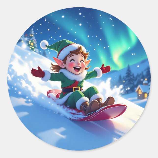 Adesivo Cute Happy Elf Sledding Christmas (Frente)