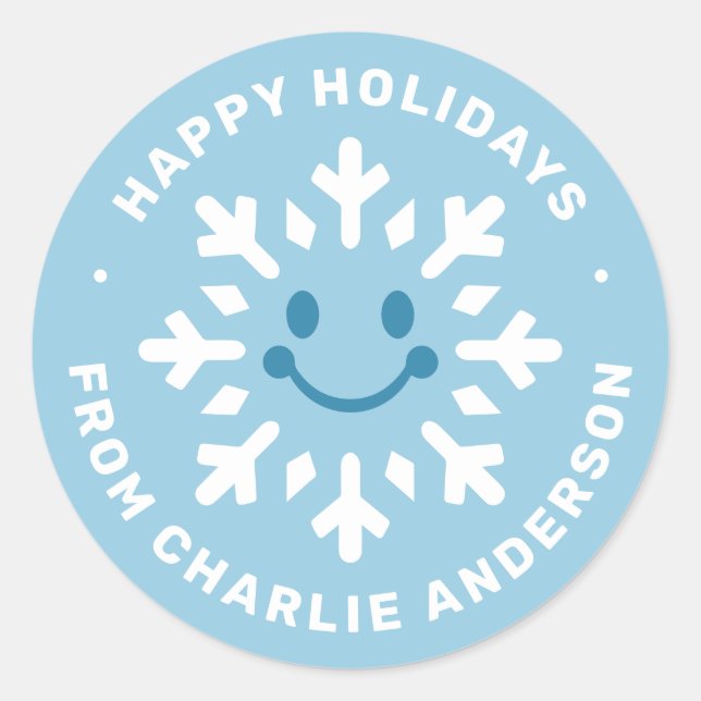 Adesivo Cute happy snowflake Happy Holidays blue winter (Frente)