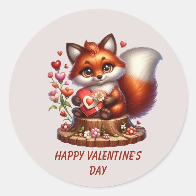 Adesivo Cute Happy Valentine's day fox  (Frente)