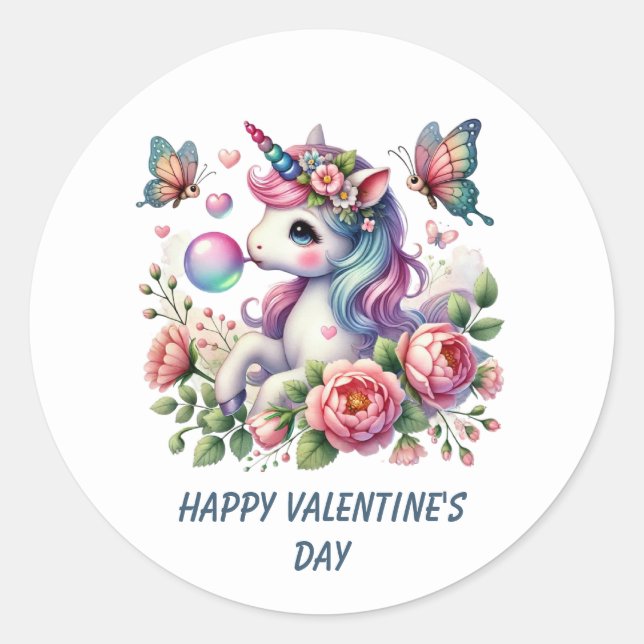 Adesivo Cute Happy Valentine's Day unicorn  (Frente)