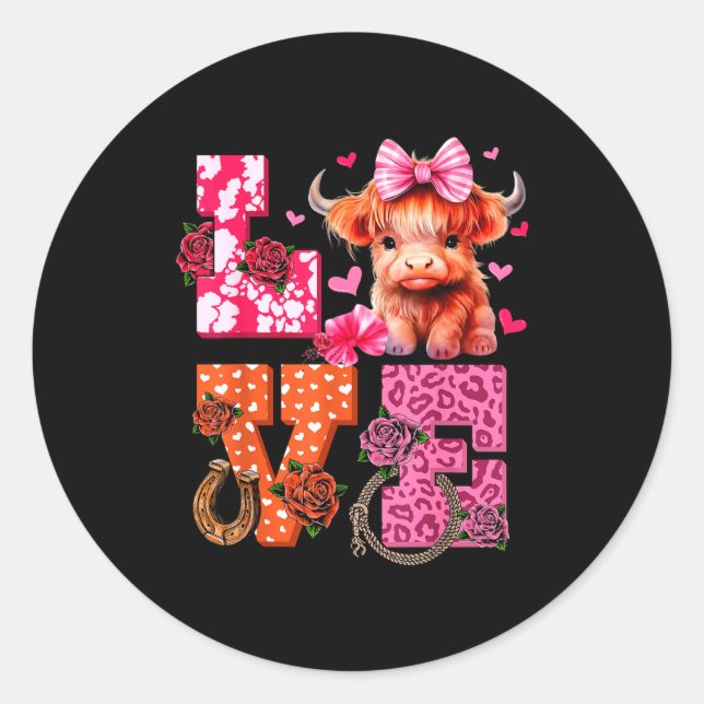 Adesivo Cute Highland Cow And Nk Heart Valentines Day Love (Frente)