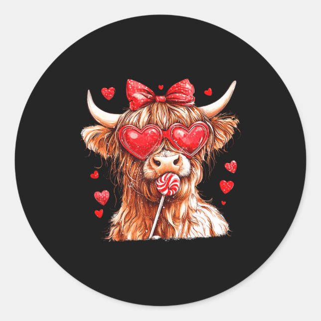Adesivo Cute Highland Cow Candy Cane Heart Valentines Day  (Frente)