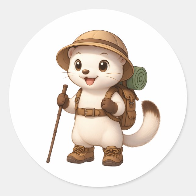 Adesivo Cute Hiking Okojo Sticker – Japanese Stoat Adventu (Frente)