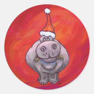 Adesivo Cute Hippo em Santa Hat em Vermelho