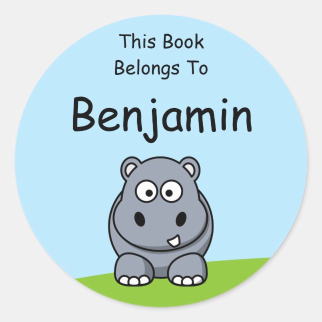 Adesivo Cute Hippo Este Livro Pertence A (Frente)