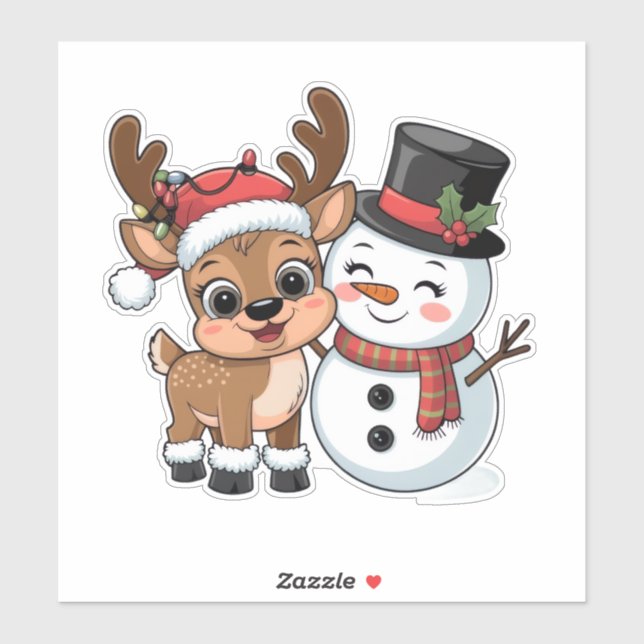 Adesivo Cute Holiday Reindeer & Snowman (Folha)