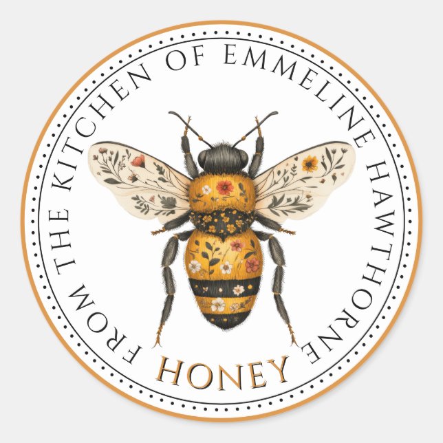 Adesivo Cute Honey Bee Floral Honey Label (Frente)