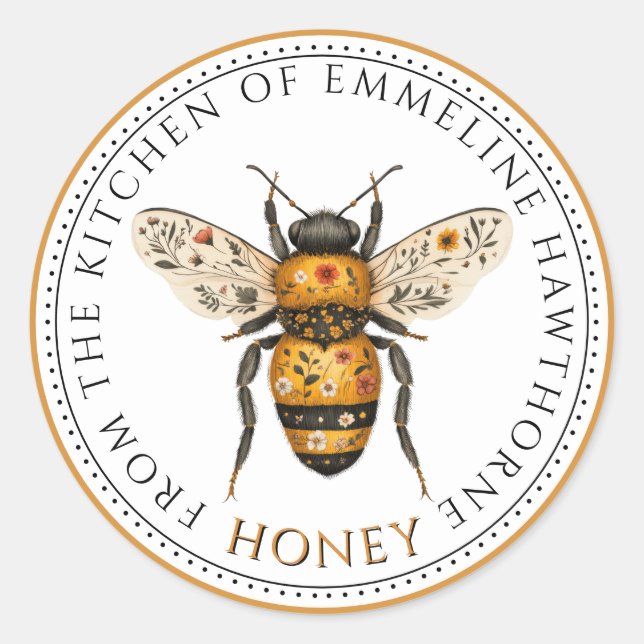 Adesivo Cute Honey Bee Floral Honey Label (Frente)