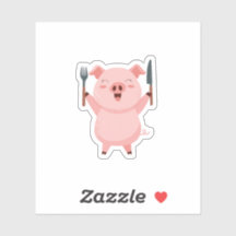 Cute Hungry Piggy Die Cut Sticker