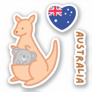 Adesivo Cute I Love Australiano Kangaroo Koala
