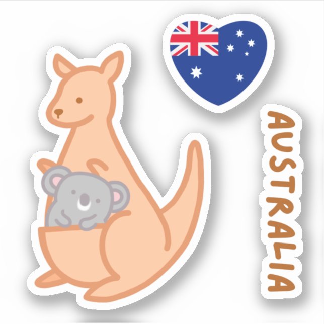 Adesivo Cute I Love Australiano Kangaroo Koala (Frente)
