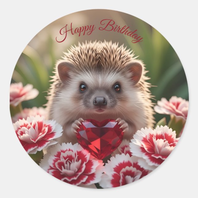 Adesivo Cute January Hedgehog with Garnet Heart (Frente)