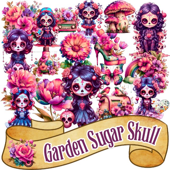 Adesivo Cute Jardim Gótico Crânio de Açúcar 2  (Criador carregado)