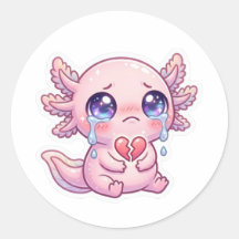 Cute Kawaii Axolote Triste Chorando com Coração Qu