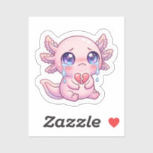 Cute Kawaii Axolote Triste Chorando com Coração Qu
