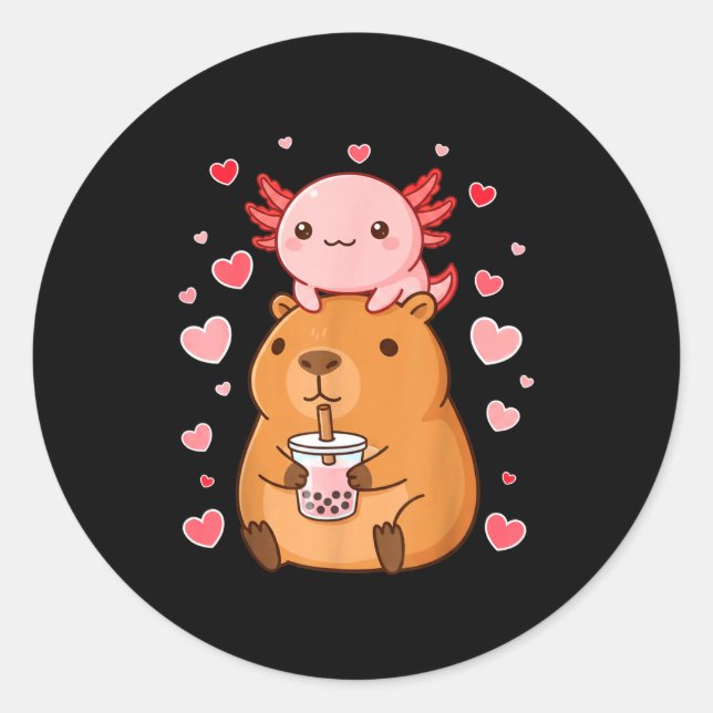 Adesivo Cute Kawaii Axolotl Capybara Bubble Tea Boys Girls (Frente)