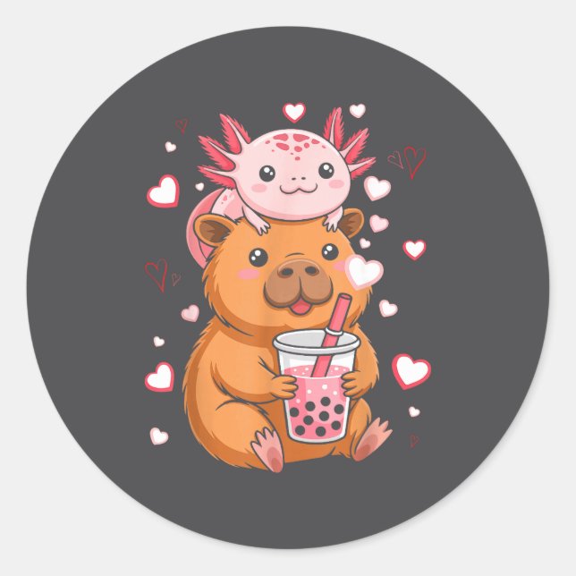 Adesivo Cute Kawaii Axolotl Capybara Bubble Tea Boys Girls (Frente)