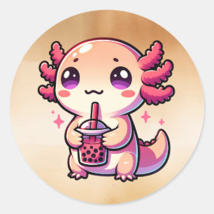 Adesivo Cute Kawaii Axolotl com Chá-Bolha