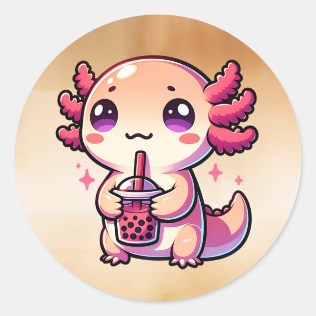 Adesivo Cute Kawaii Axolotl com Chá-Bolha (Frente)