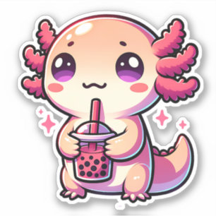 Adesivo Cute Kawaii Axolotl com Chá-Bolha