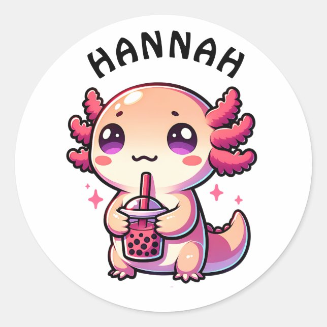 Adesivo Cute Kawaii Axolotl com Chá de Bolha Personalizado (Frente)
