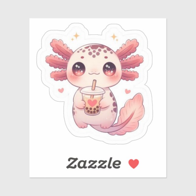 Adesivo Cute Kawaii Axolotl Drinking Bubble Tea Sticker (Folha)