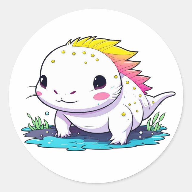 Adesivo Cute Kawaii Axolotl em água (Frente)