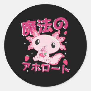 Adesivo Cute Kawaii Axolotl Strawberry Milk Shake Japonês