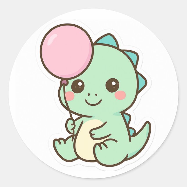 Adesivo Cute Kawaii Baby Dinosaur with Balloon Sticker (Frente)
