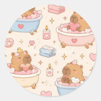 Adesivo Cute Kawaii Capybara Heart Bath Pattern