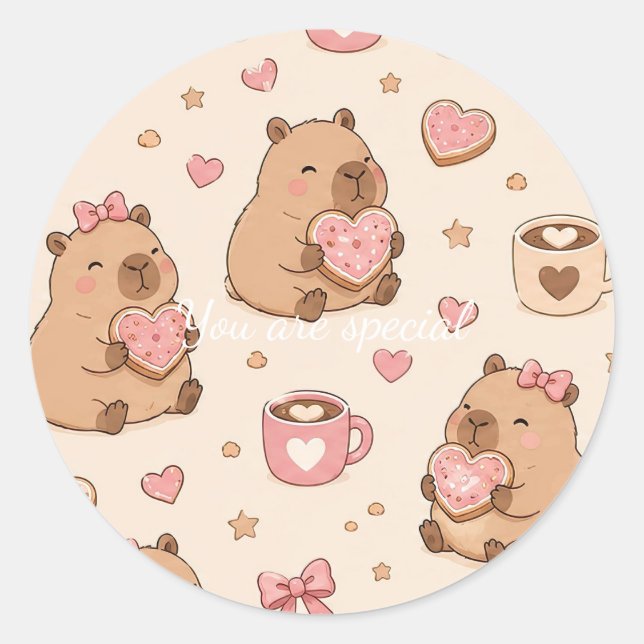 Adesivo Cute Kawaii Capybara Heart Cookie Pattern (Frente)