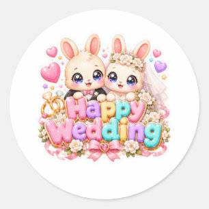 Adesivo Cute Kawaii Casal de Coelho de Casamento Feliz Ros
