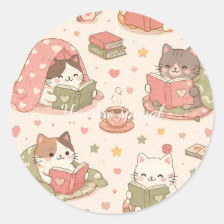 Adesivo Cute Kawaii Cat Heart Book Pattern